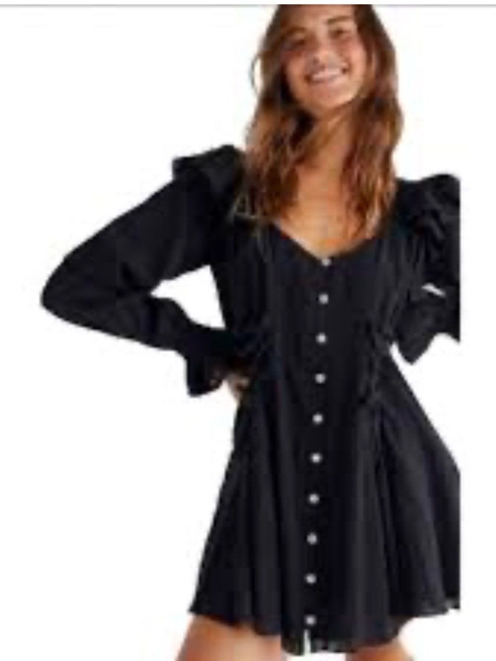 Free People Black Button-Front Mini Dress